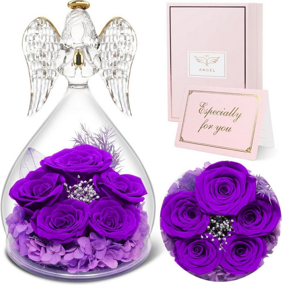 LuxusKollektion Schmuckset Ewige Rose Engel Geschenkbox 5 Ewige Rosen im Engel, Violett von LuxusKollektion