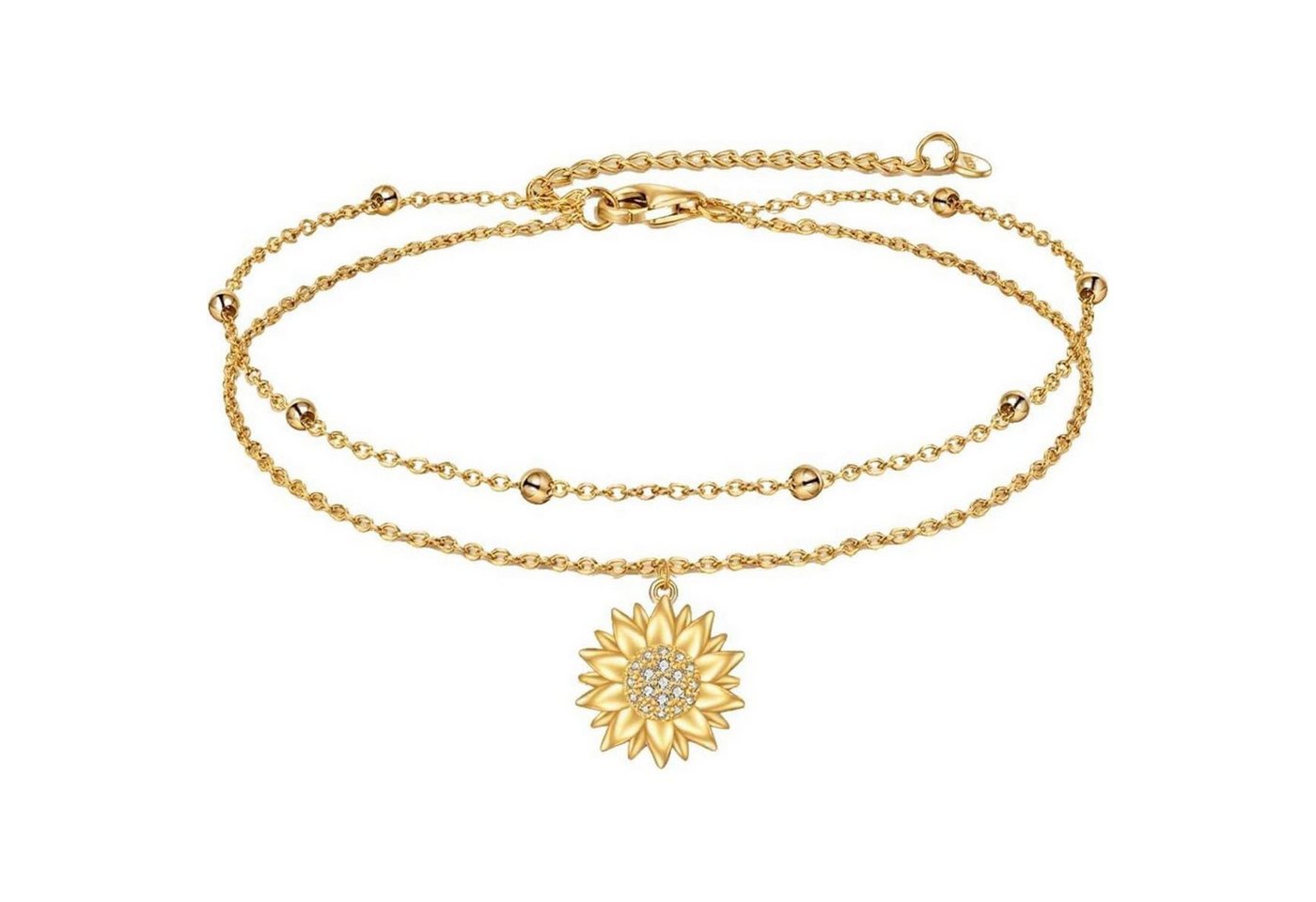 LuxusKollektion Schmuckset Fußkettchen 925 Silber Doppelkette Gänseblümchen Stern Sonnenblume 03 von LuxusKollektion