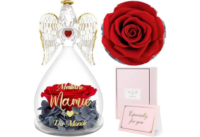 LuxusKollektion Schmuckset Geschenk für Freundin Engel Figur Ewige Rose Glaskuppel beste Freundin von LuxusKollektion