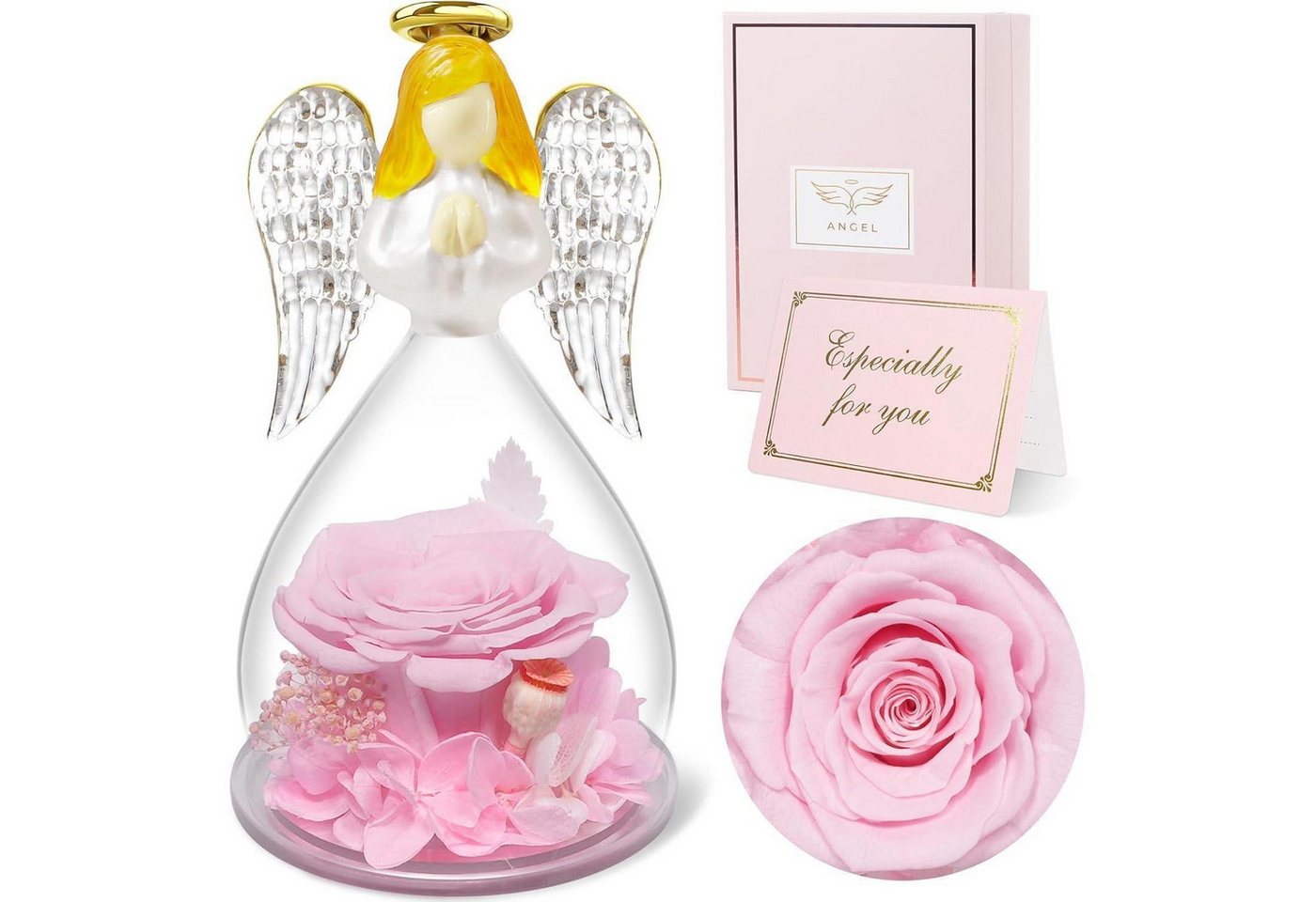 LuxusKollektion Schmuckset Glas Engel Figur Ewige Rose Geschenkbox für Frauen Weihnachten von LuxusKollektion