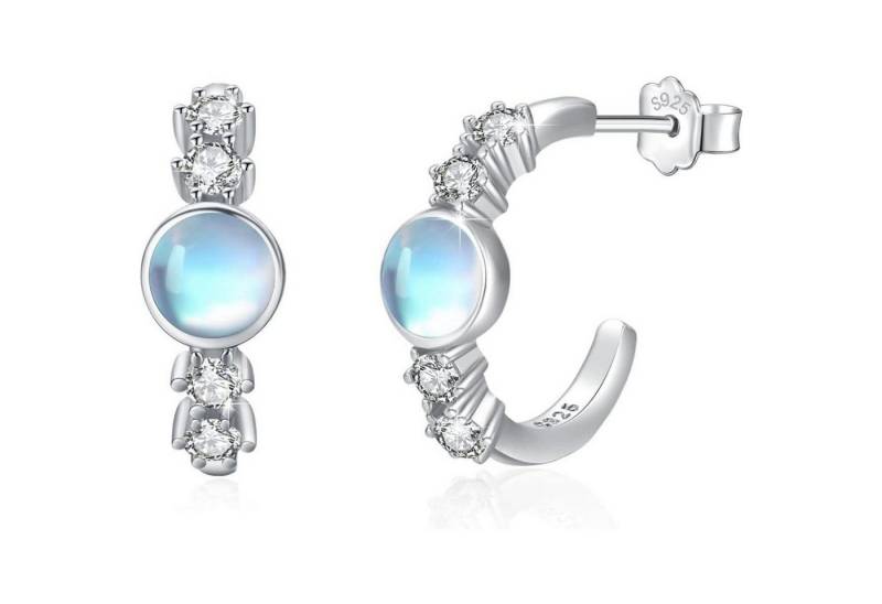 LuxusKollektion Schmuckset Mondstein Ohrringe 925 Silber Halbe Creolen Zirkonia Damen Kinder von LuxusKollektion