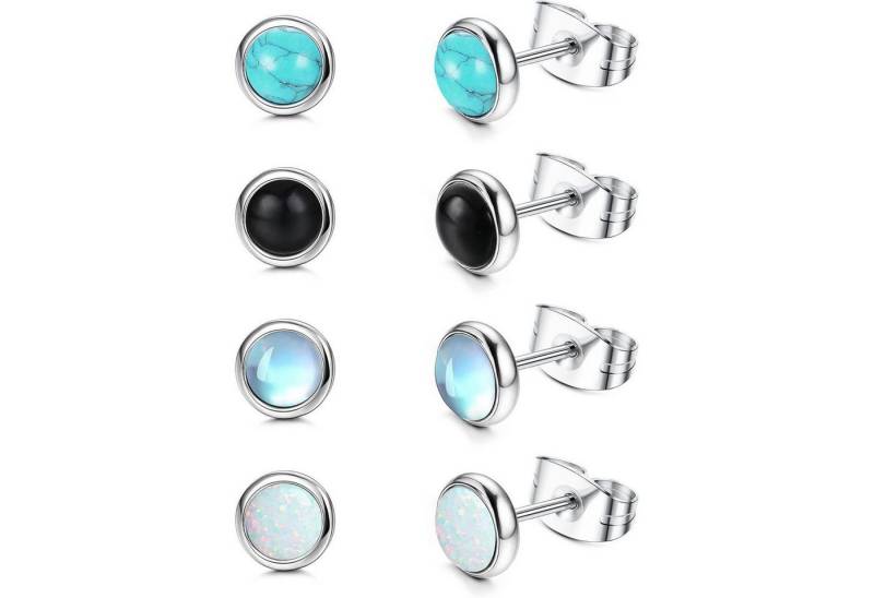 LuxusKollektion Schmuckset Mondstein Opal Türkis Ohrstecker Set Chirurgenstahl Damen Mädchen von LuxusKollektion