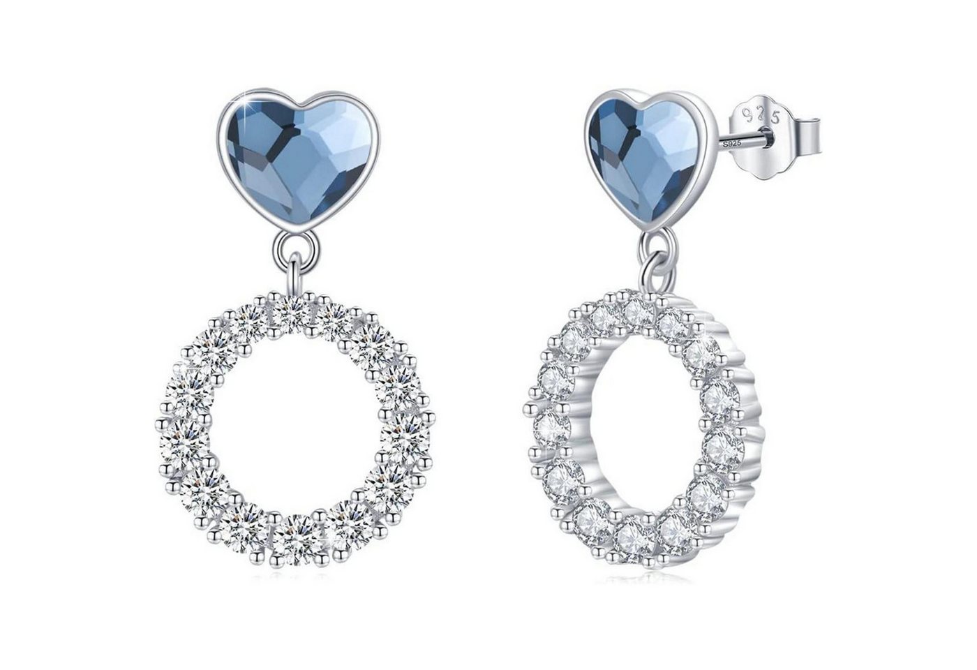 LuxusKollektion Schmuckset Ohrringe 925 Silber Baumelohrringe Mondstein Herz Kristall Ohrstecker von LuxusKollektion