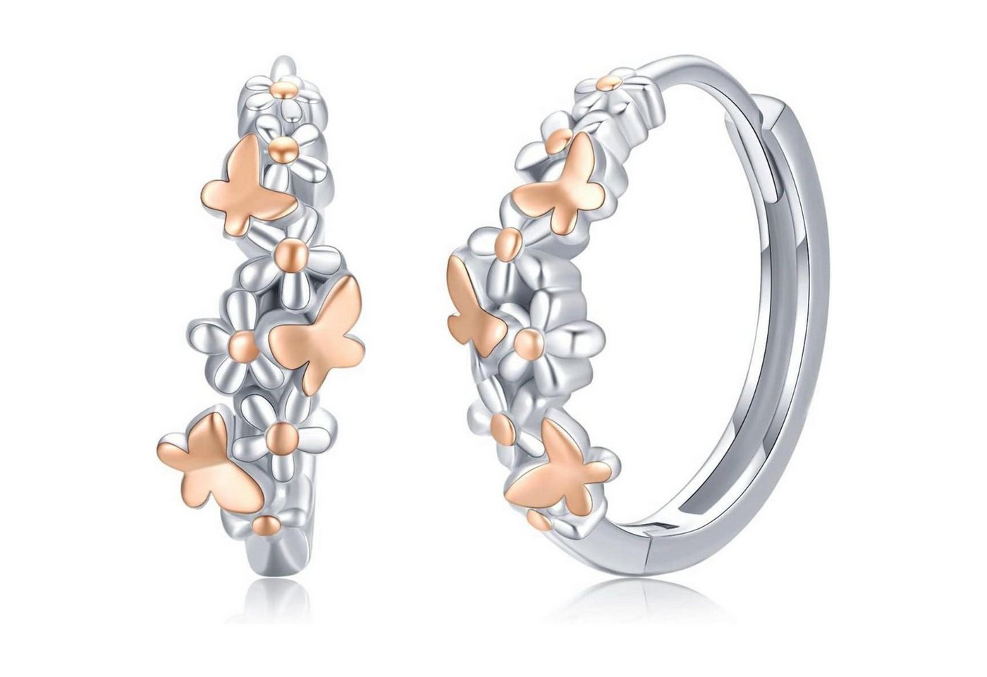 LuxusKollektion Schmuckset Ohrringe 925 Silber Creolen Schmetterlinge Blumen Damen Roségold Groß von LuxusKollektion