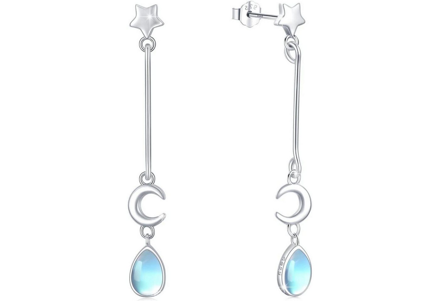 LuxusKollektion Schmuckset Ohrringe 925 Silber Damen Herz Stern Mond Mondstein Ohrstecker von LuxusKollektion