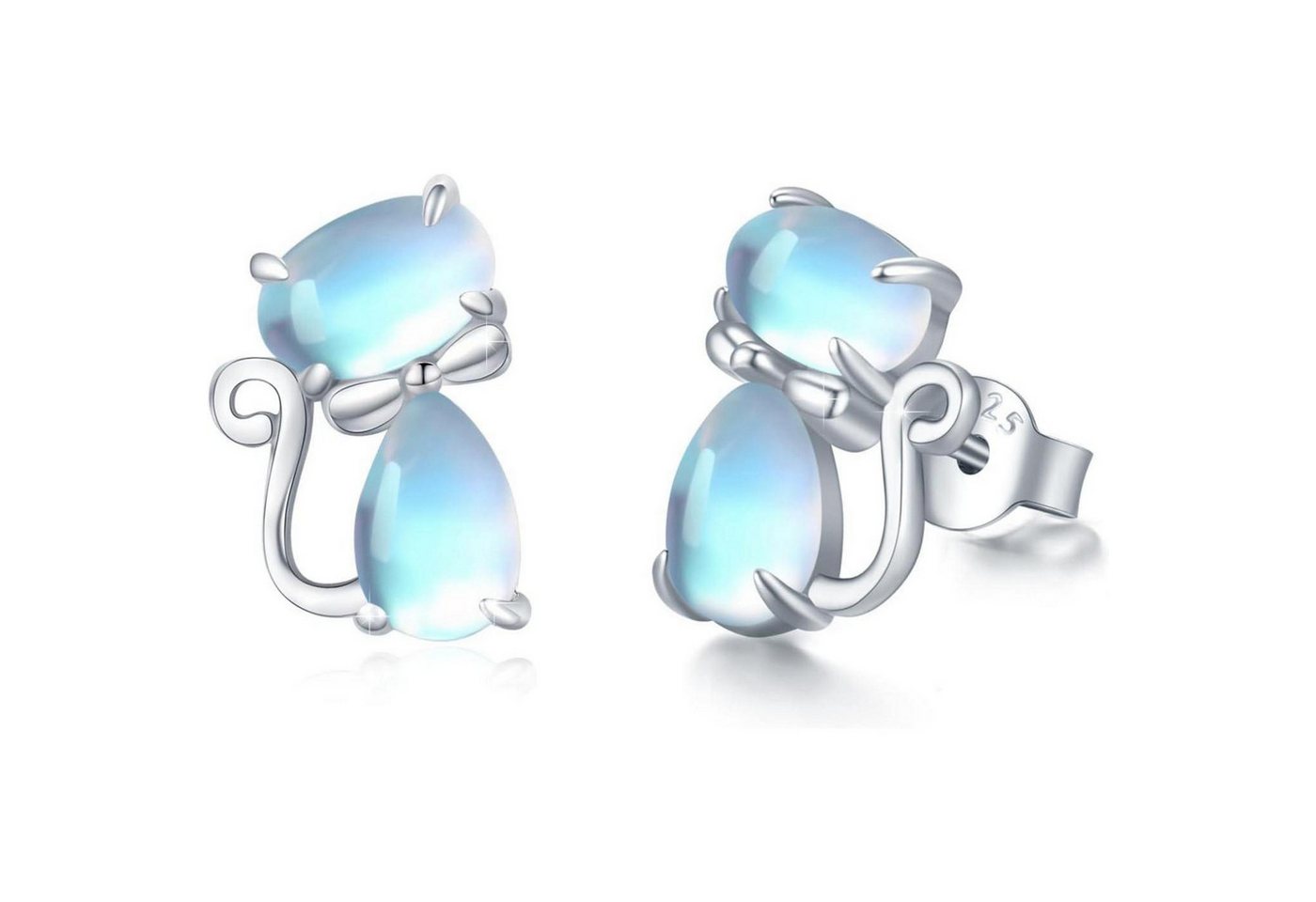 LuxusKollektion Schmuckset Ohrringe 925 Silber Mondstein Hypoallergen Blumen Katzen Ohrringe von LuxusKollektion