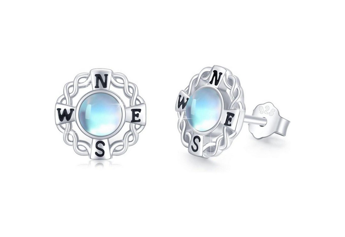 LuxusKollektion Schmuckset Ohrringe 925 Silber Ohrstecker Kristall Mondstein Kompass Ohrringe von LuxusKollektion
