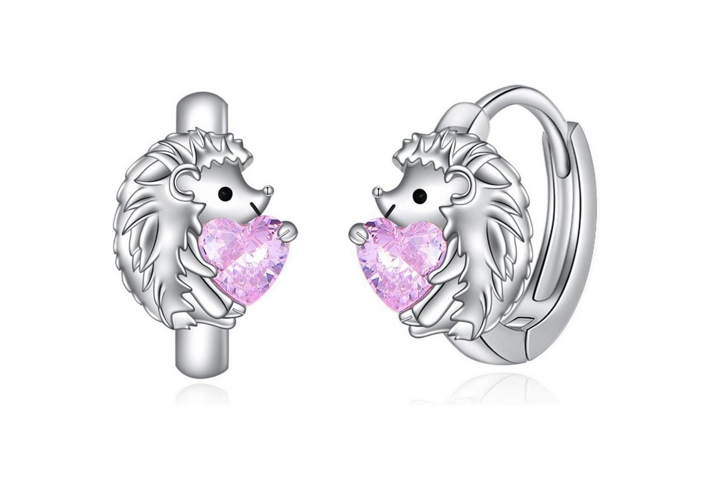LuxusKollektion Schmuckset Ohrringe 925 Silber Rosa Zirkonia Creolen Tier Damen Kinder Igel von LuxusKollektion