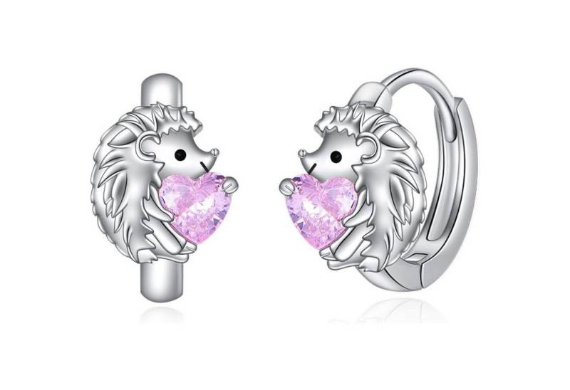 LuxusKollektion Schmuckset Ohrringe 925 Silber Rosa Zirkonia Creolen Tier Damen Kinder Igel von LuxusKollektion