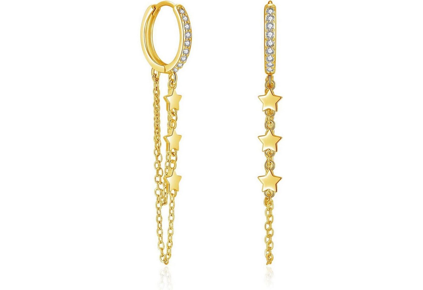 LuxusKollektion Schmuckset Ohrringe Creolen 925 Silber Huggie Hängend Quaste Damen B Gold von LuxusKollektion