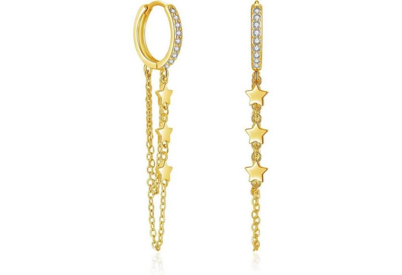 LuxusKollektion Schmuckset Ohrringe Creolen 925 Silber Huggie Hängend Quaste Damen B Gold von LuxusKollektion