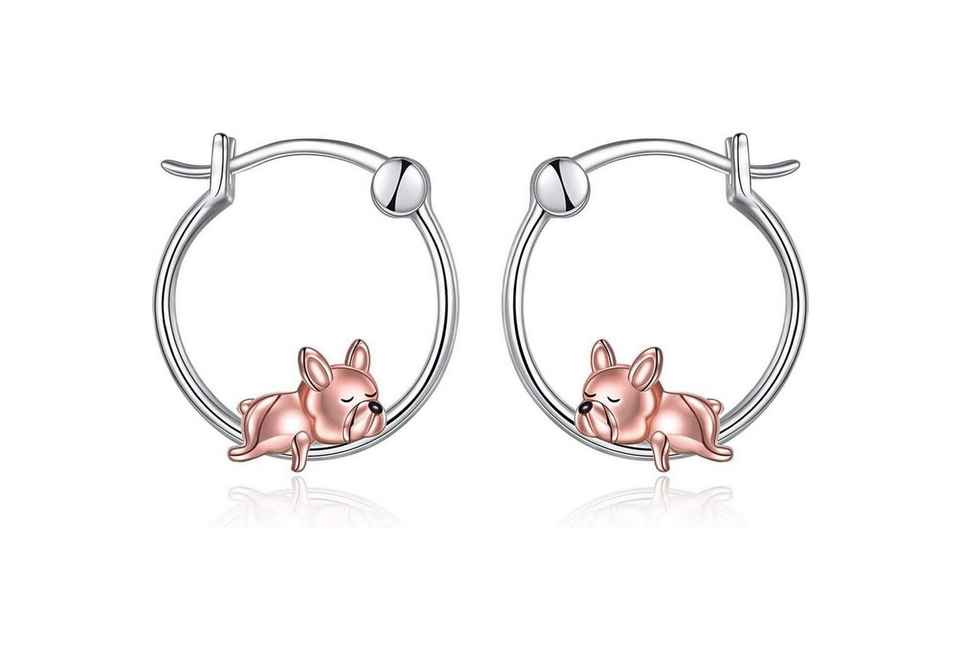 LuxusKollektion Schmuckset Ohrringe Creolen 925 Silber Katze Schwarz Damen Französische Bulldogge von LuxusKollektion