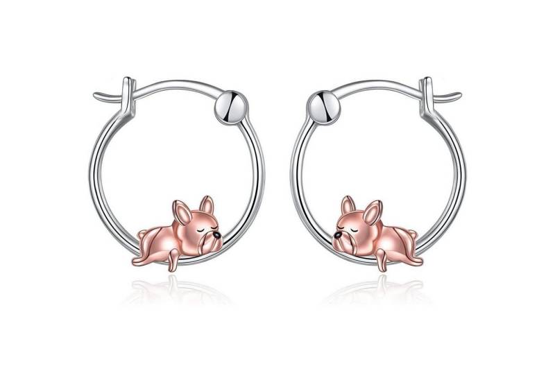 LuxusKollektion Schmuckset Ohrringe Creolen 925 Silber Katze Schwarz Damen Französische Bulldogge von LuxusKollektion