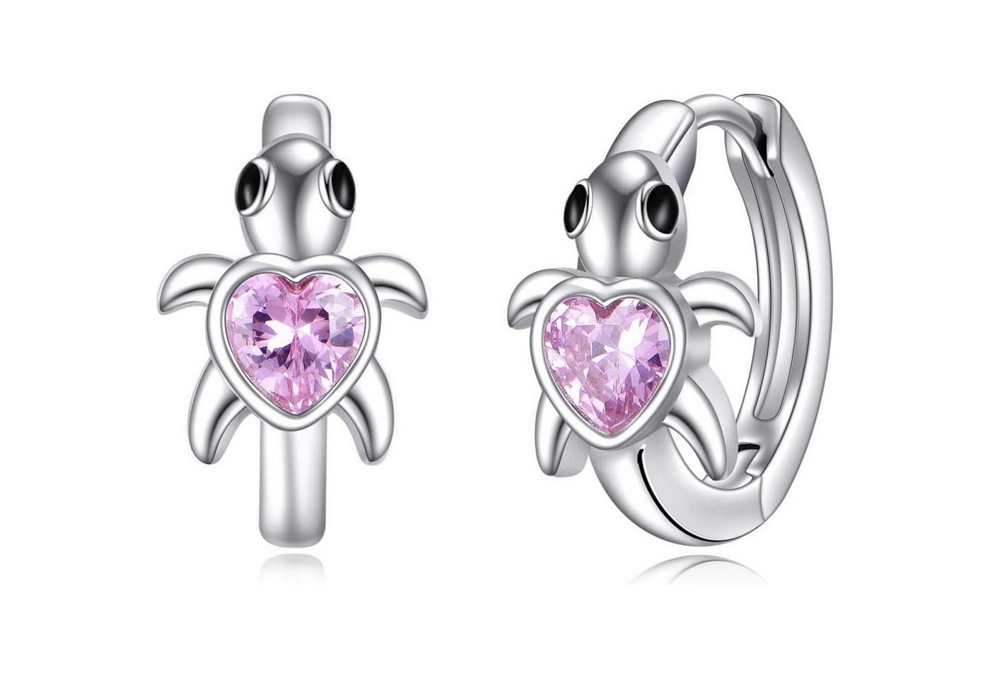 LuxusKollektion Schmuckset Ohrringe Creolen 925 Silber Rosa Zirkonia Einhorn Mädchen Schildkröte von LuxusKollektion