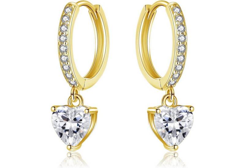 LuxusKollektion Schmuckset Ohrringe Creolen Hängend Silber925 Zirkonia Herz Damen Herz-Gold von LuxusKollektion