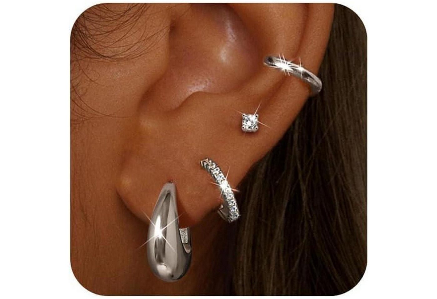 LuxusKollektion Schmuckset Ohrringe Creolen Ohrstecker Damen Gold Silber Dicker Creolen-Silber von LuxusKollektion