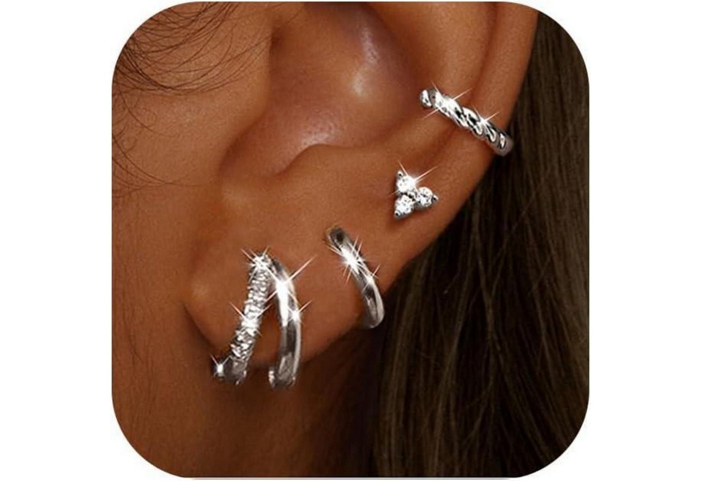 LuxusKollektion Schmuckset Ohrringe Creolen Ohrstecker Gold Silber 14K Doppelter Creolen-Silber von LuxusKollektion