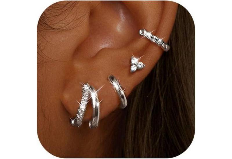 LuxusKollektion Schmuckset Ohrringe Creolen Ohrstecker Gold Silber 14K Doppelter Creolen-Silber von LuxusKollektion