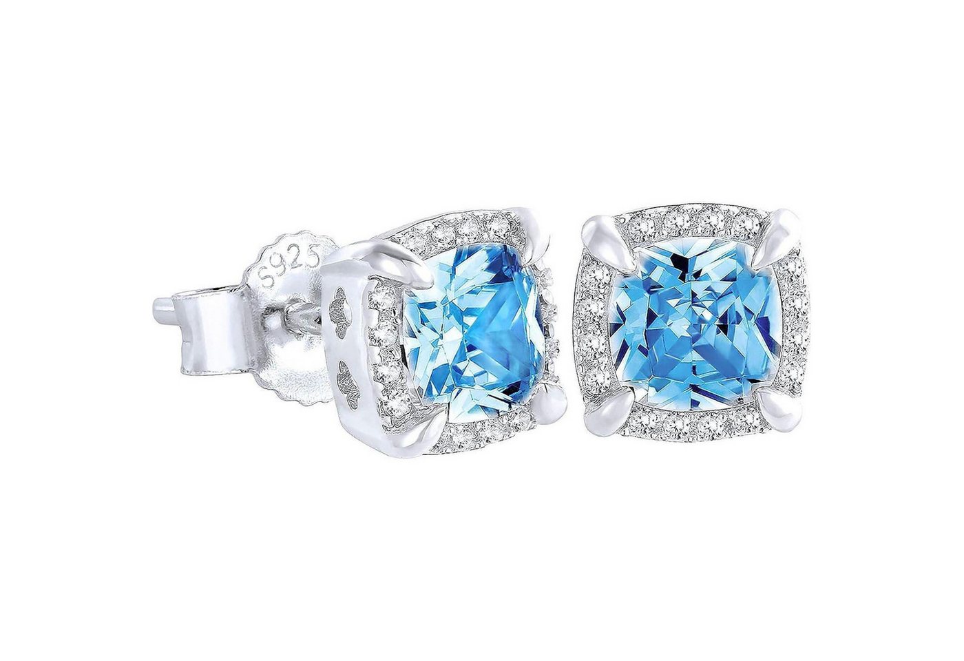 LuxusKollektion Schmuckset Ohrringe Herren Silber 925 14K Gold Zirkonia Weiß 7mm Blau von LuxusKollektion