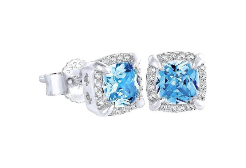 LuxusKollektion Schmuckset Ohrringe Herren Silber 925 14K Gold Zirkonia Weiß 7mm Blau von LuxusKollektion