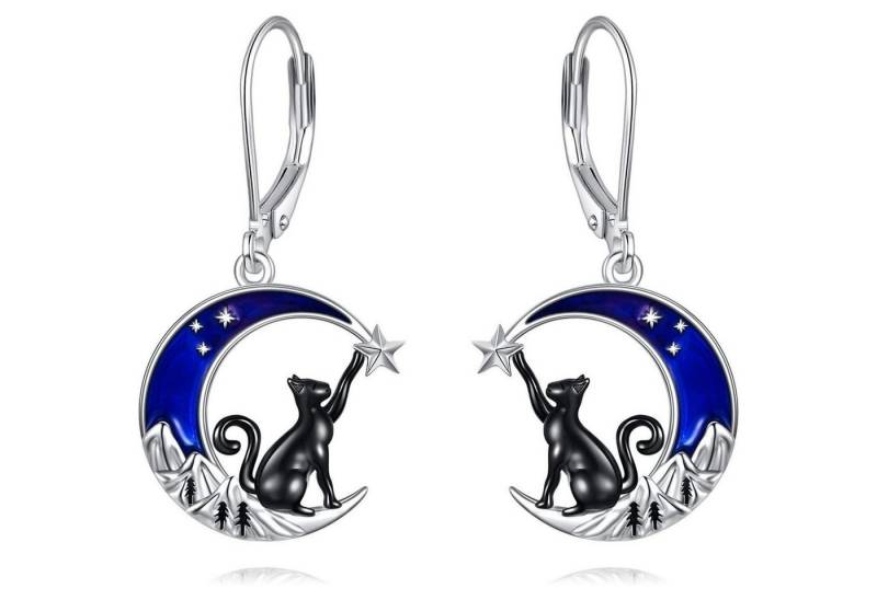 LuxusKollektion Schmuckset Ohrringe Keltisch Hängend Sterling Silber Damen Blau Mond und Katze von LuxusKollektion