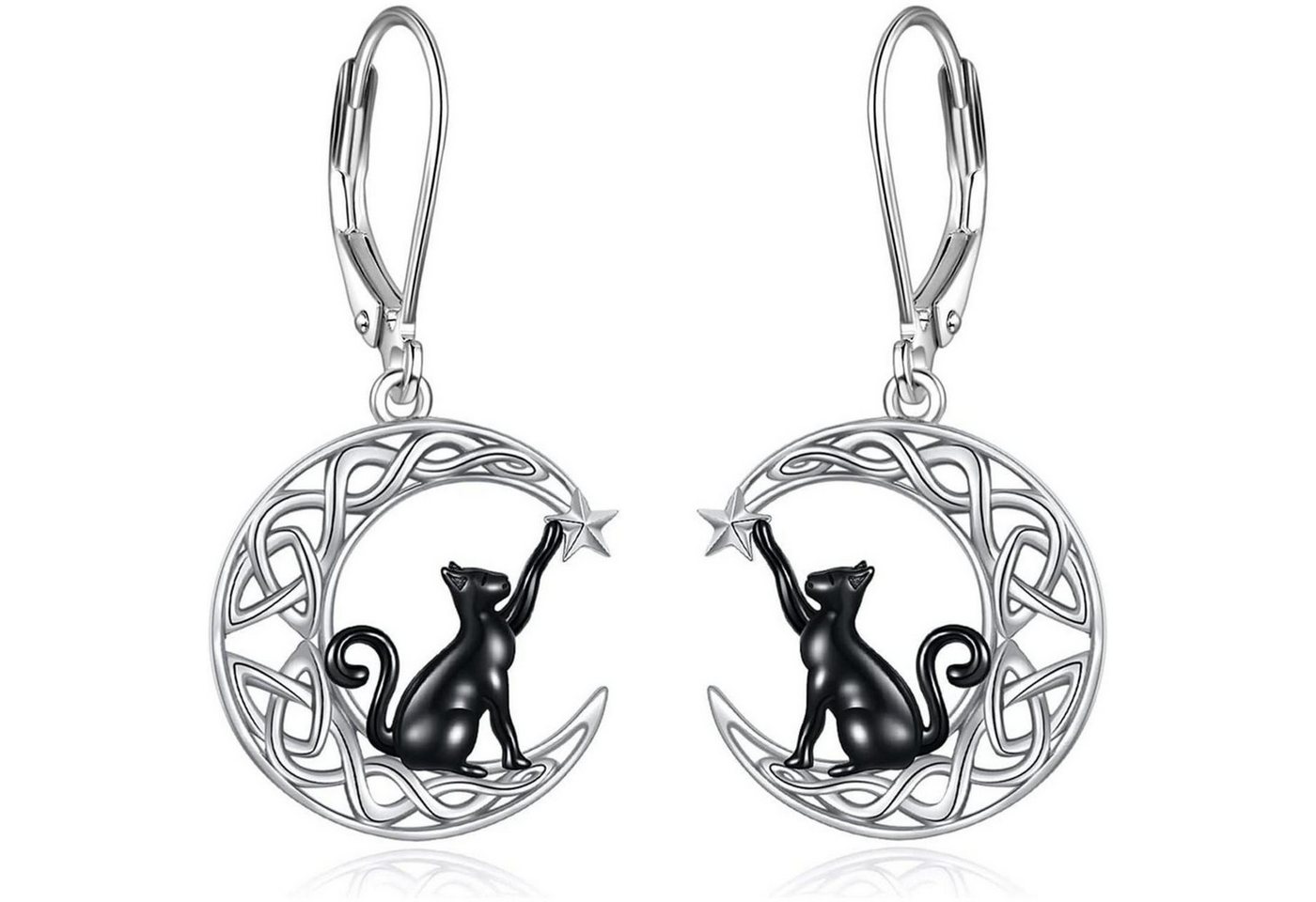 LuxusKollektion Schmuckset Ohrringe Keltisch Hängend Sterling Silber Mond Damen Katze ohrringe von LuxusKollektion