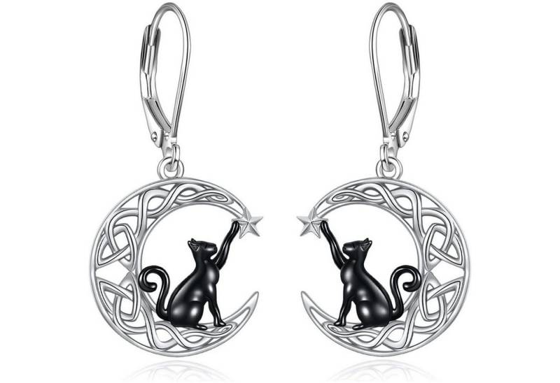LuxusKollektion Schmuckset Ohrringe Keltisch Hängend Sterling Silber Mond Damen Katze ohrringe von LuxusKollektion