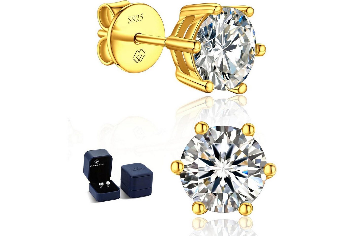 LuxusKollektion Schmuckset Ohrringe Moissanite Gold585 0.6 Karat(0.3ct*2)-4mm Vergoldet-6 Prong von LuxusKollektion