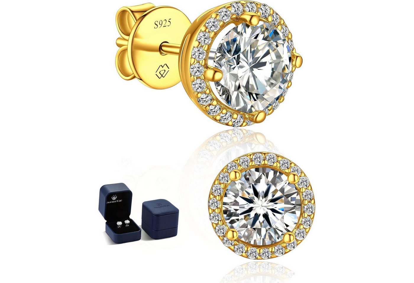 LuxusKollektion Schmuckset Ohrringe Moissanite Gold585 0.6 Karat 0.3ct 2 4mm Vergoldet Halo von LuxusKollektion