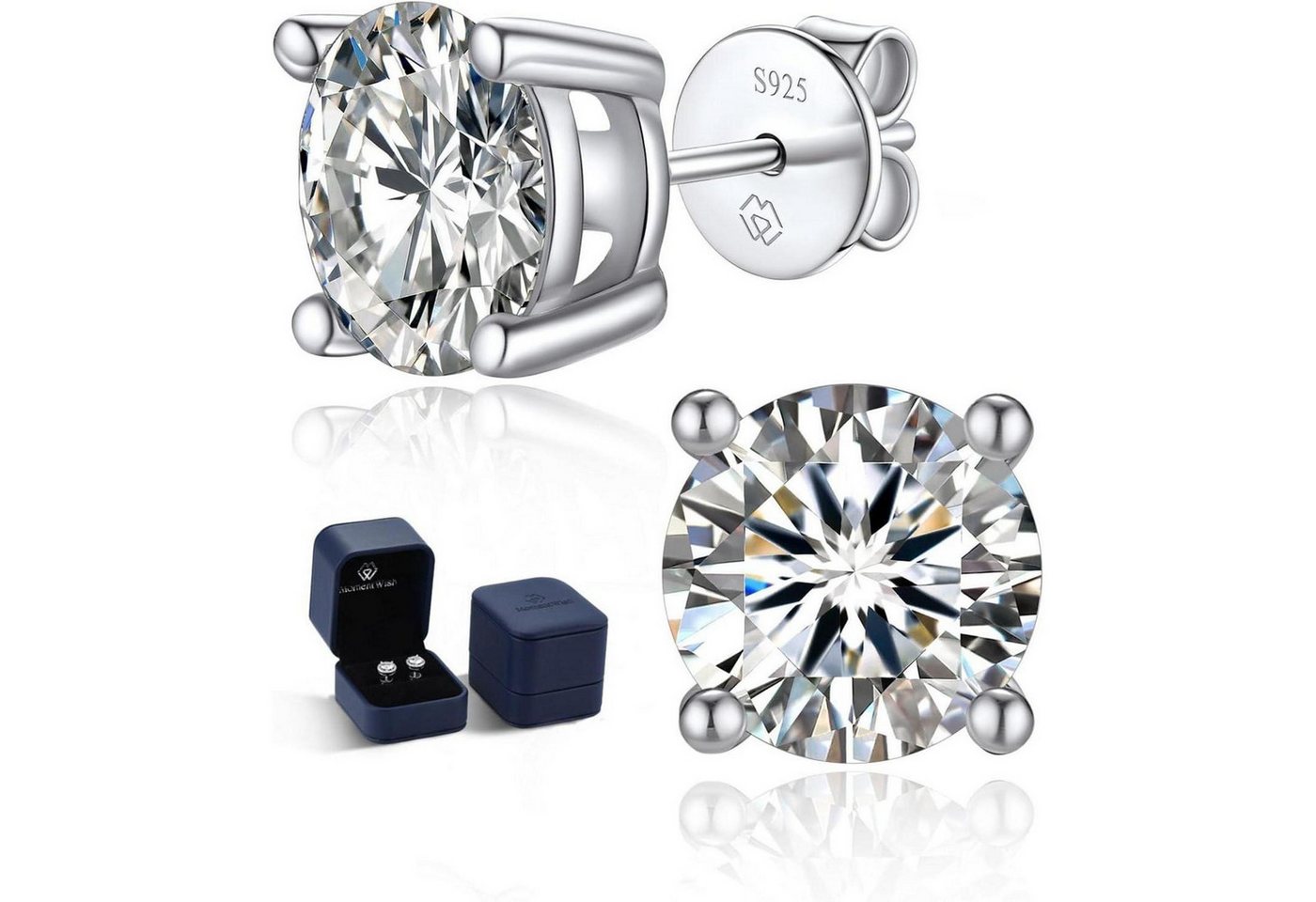 LuxusKollektion Schmuckset Ohrringe Moissanite Silber 3 Karat-(1.5ct*2)-7.5mm 2 Silber-Vierzackig von LuxusKollektion