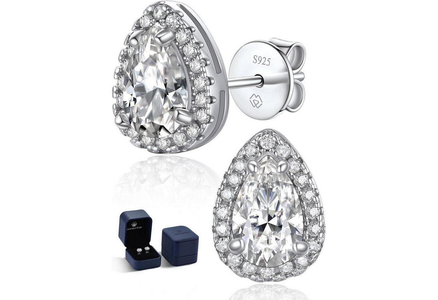 LuxusKollektion Schmuckset Ohrringe Moissanite Silber 925 2 Karat(1ct*2)-6,5mm 5 Halo-Teardrop von LuxusKollektion