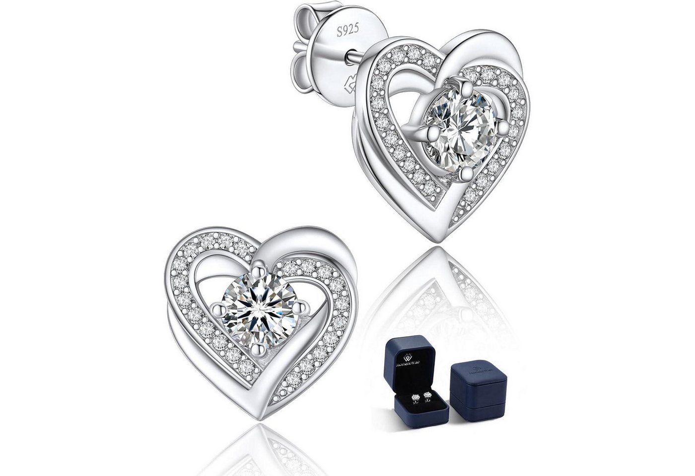 LuxusKollektion Schmuckset Ohrringe Moissanite Silber 925 Diamant 1 Karat-5mm Doppelherz von LuxusKollektion