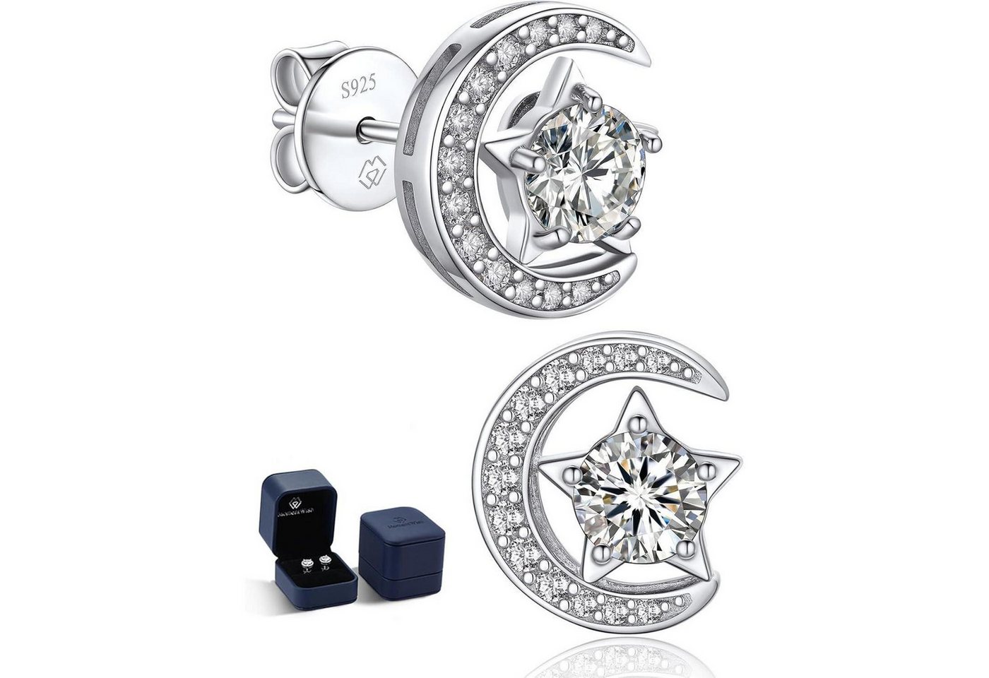 LuxusKollektion Schmuckset Ohrringe Moissanite Silber 925 Mama Muttertag 1 Karat-5mm Mond Stern von LuxusKollektion