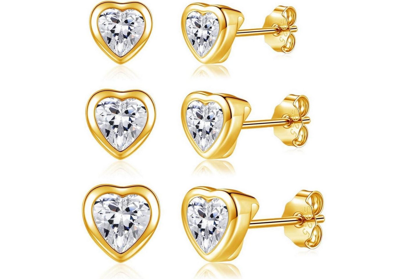 LuxusKollektion Schmuckset Ohrringe Ohrstecker 925 Silber 3er Zirkonia Herz Stern Herz Gold von LuxusKollektion