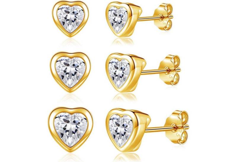 LuxusKollektion Schmuckset Ohrringe Ohrstecker 925 Silber 3er Zirkonia Herz Stern Herz Gold von LuxusKollektion