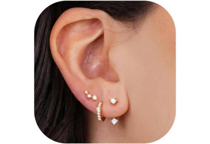 LuxusKollektion Schmuckset Ohrringe Set Damen 925 Silber 14K Vergoldet Creolen Ohrstecker von LuxusKollektion