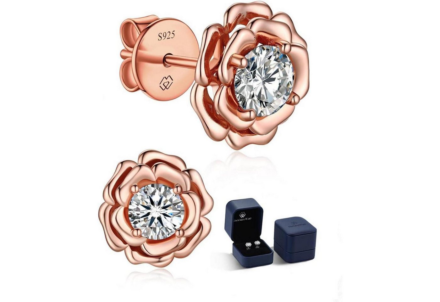 LuxusKollektion Schmuckset Ohrringe Silber 925 Moissanite 1 Karat-5mm Blumen-Rosegold von LuxusKollektion