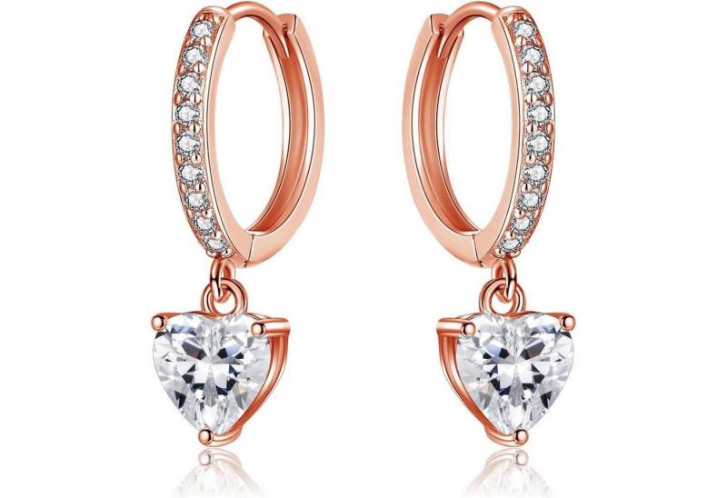 LuxusKollektion Schmuckset Ohrringe Silber 925 Zirkonia Wassertropfen Damen Herz Rosegold von LuxusKollektion