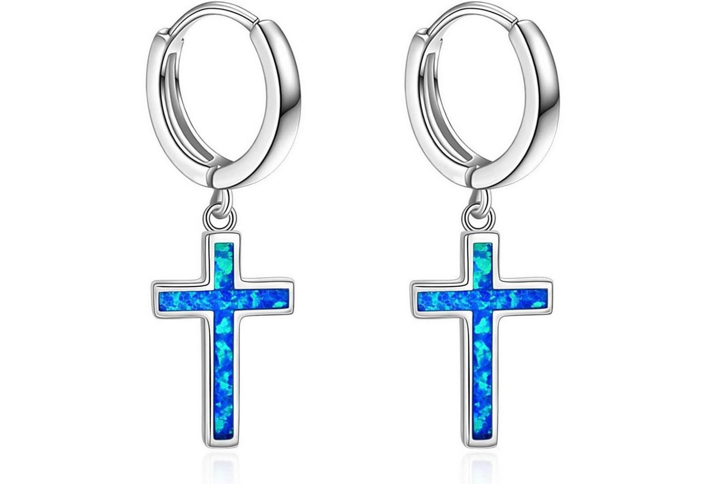 LuxusKollektion Schmuckset Ohrringe Sterling Silber schwarz Damen Herren Blau Opal Kreuz Creolen von LuxusKollektion