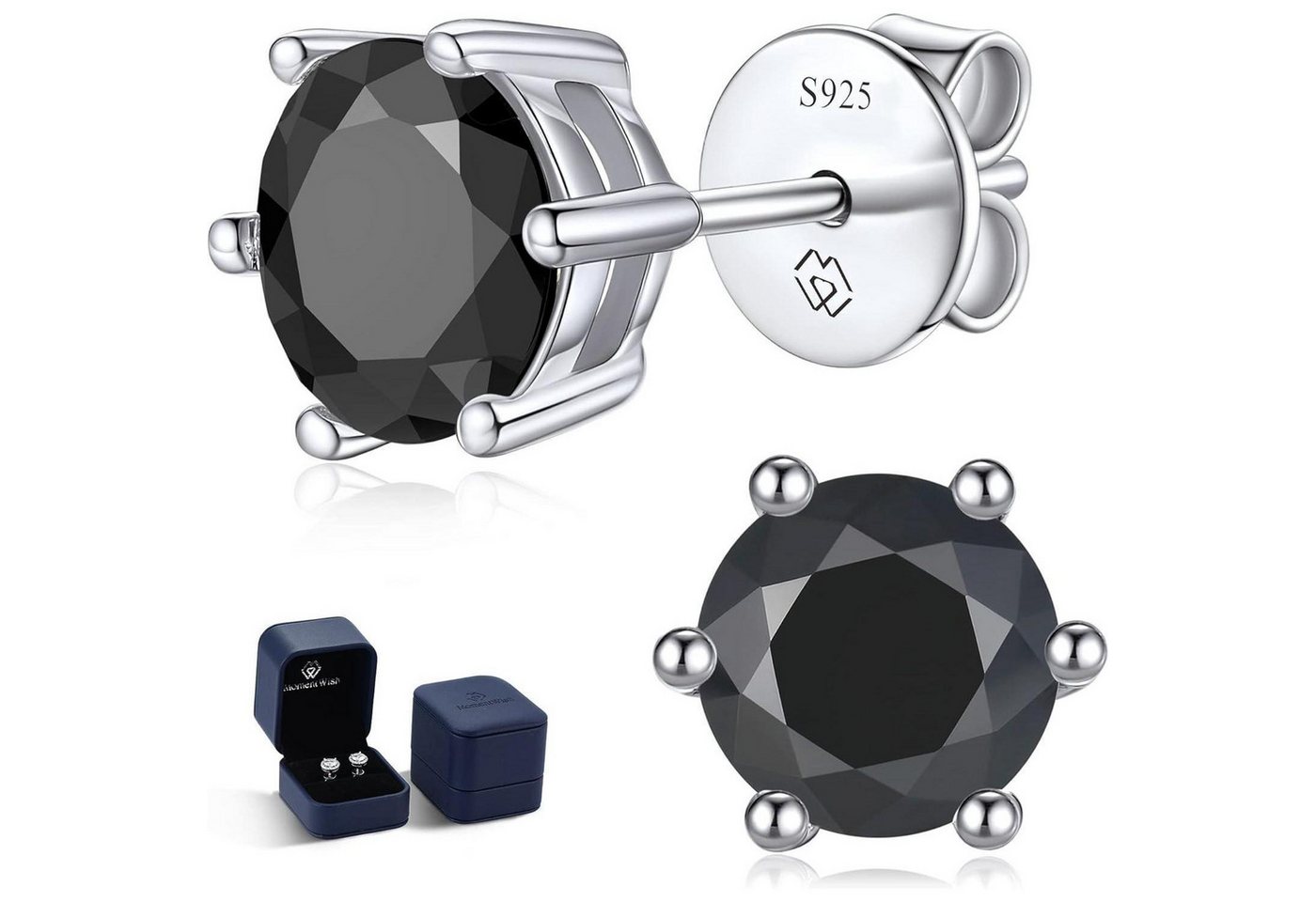 LuxusKollektion Schmuckset Ohrstecker 1 Karat-(0.5ct*2)-5mm 6 ProngSilber Schwarz von LuxusKollektion