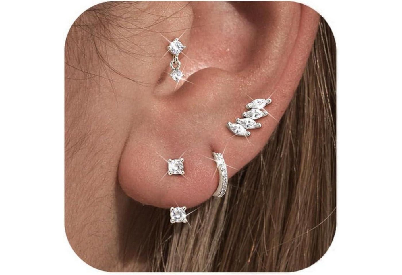 LuxusKollektion Schmuckset Ohrstecker 4 Damen Gold Chirurgenstahl Tragus Conch Helix Silber von LuxusKollektion