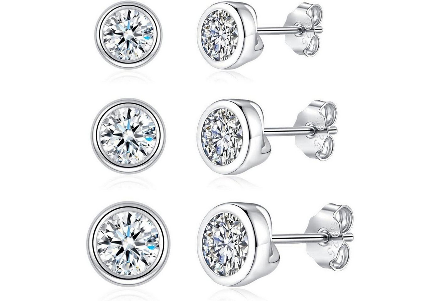LuxusKollektion Schmuckset Ohrstecker 925 Silber 3 Paare Herz Zirkonia Damen Rund Silber von LuxusKollektion