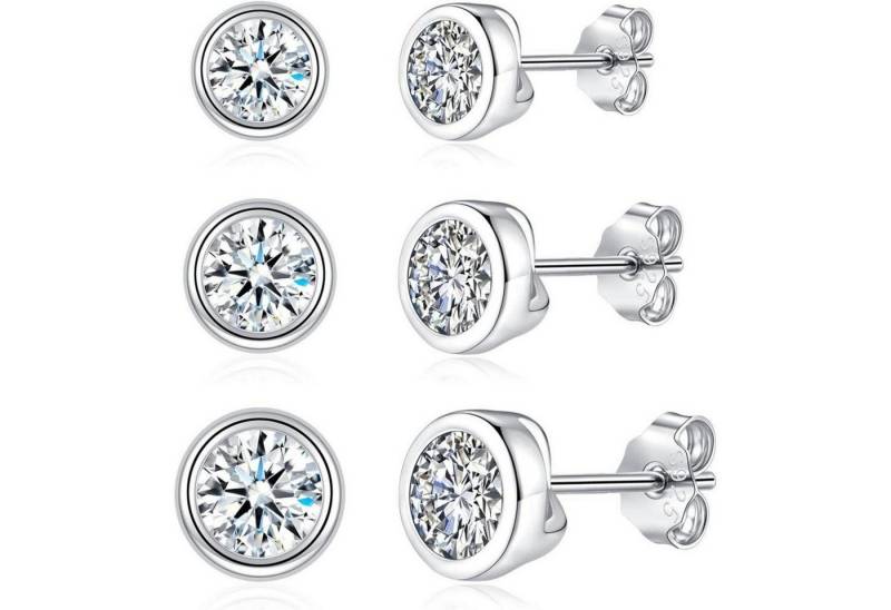 LuxusKollektion Schmuckset Ohrstecker 925 Silber 3 Paare Herz Zirkonia Damen Rund Silber von LuxusKollektion