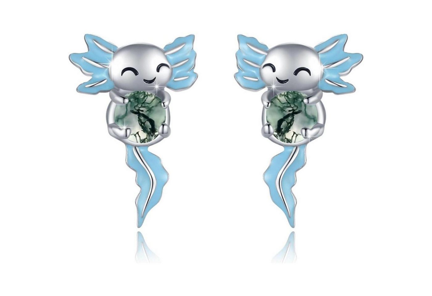 LuxusKollektion Schmuckset Ohrstecker Axolotl 925 Silber hypoallergen Damen A-Moosachat Axolotl von LuxusKollektion
