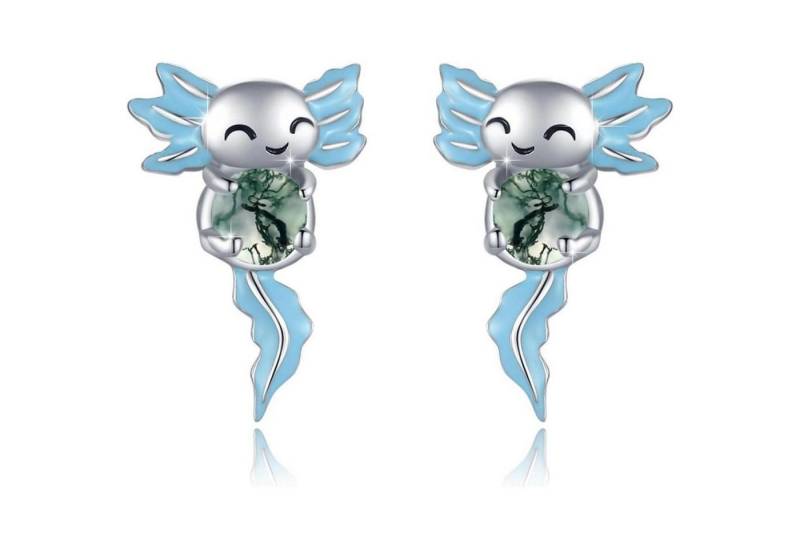 LuxusKollektion Schmuckset Ohrstecker Axolotl 925 Silber hypoallergen Damen A-Moosachat Axolotl von LuxusKollektion