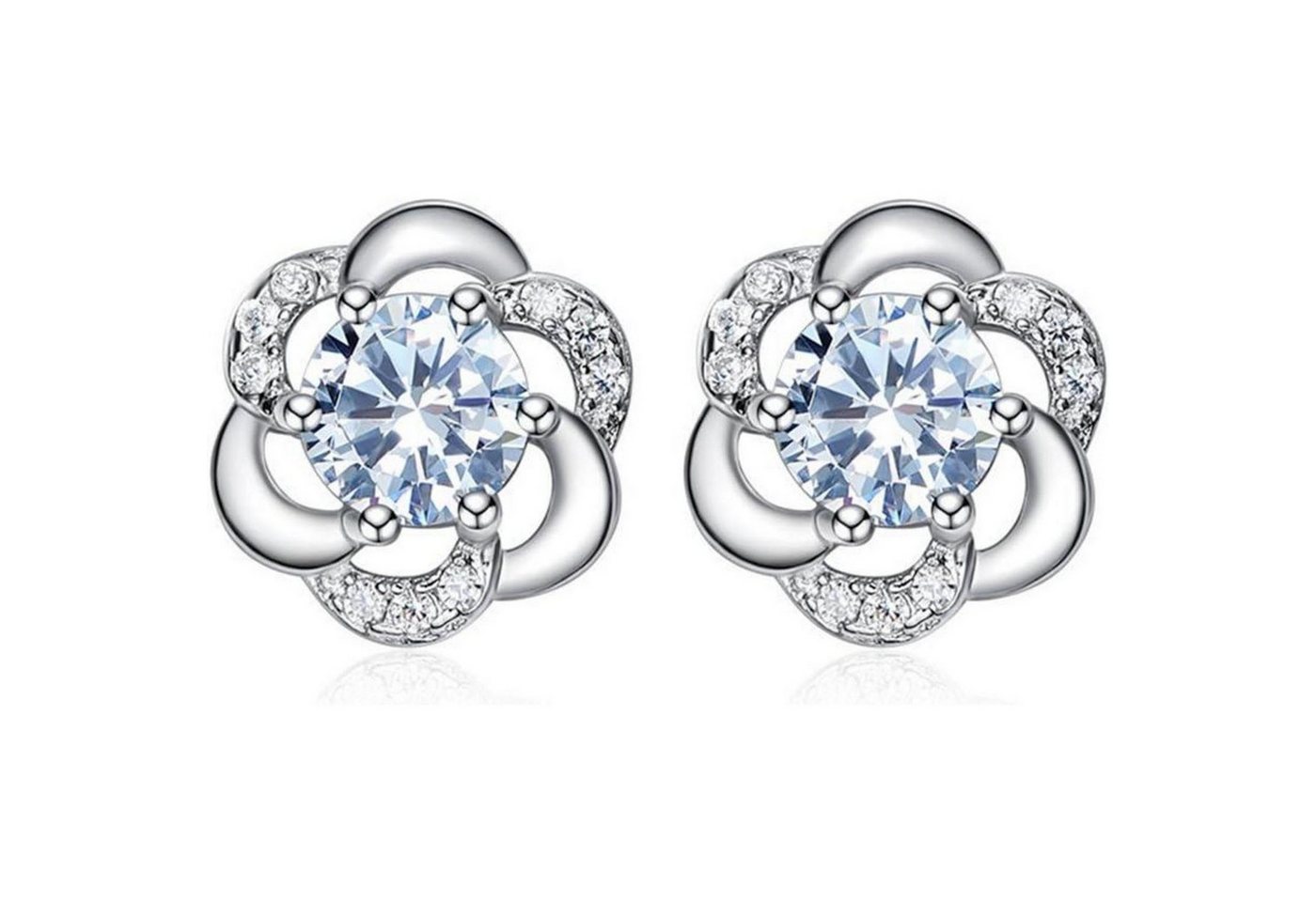 LuxusKollektion Schmuckset Ohrstecker Damen Blumen Zirkonia 5A 925 Weiß Geschenkbox Silber von LuxusKollektion