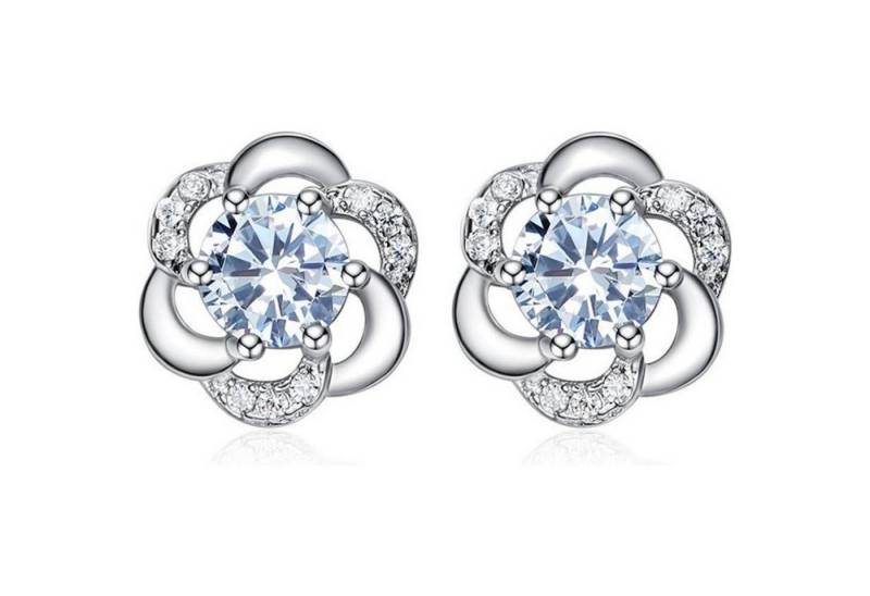 LuxusKollektion Schmuckset Ohrstecker Damen Blumen Zirkonia 5A 925 Weiß Geschenkbox Silber von LuxusKollektion