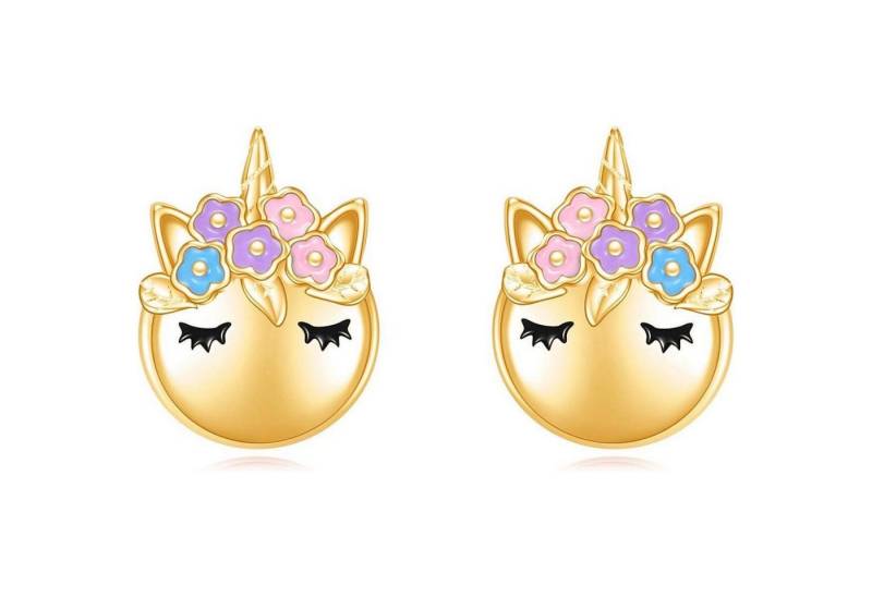 LuxusKollektion Schmuckset Ohrstecker Einhorn 925 Sterling Silber Damen Mädchen Kind Gold von LuxusKollektion