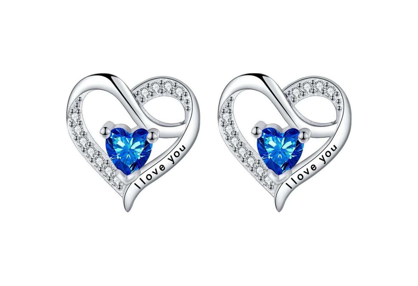LuxusKollektion Schmuckset Ohrstecker Herz Silber 925 Damen Zirkonia Geschenk Blau-B von LuxusKollektion