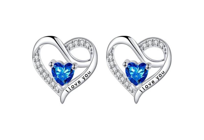 LuxusKollektion Schmuckset Ohrstecker Herz Silber 925 Damen Zirkonia Geschenk Blau-B von LuxusKollektion